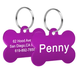 Bone-Shaped Personalized Pet ID Tag with Free Engraving - Anti-Lost Collar Pendant - M (PURPLE)