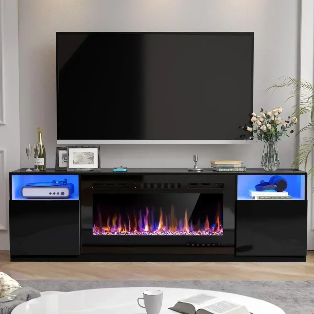 Electric Fireplace 70" Fireplace TV Stand For TVs Up to 80" With 36" Electric Fireplace TV Console For Living Room LED Light Entertainment Center