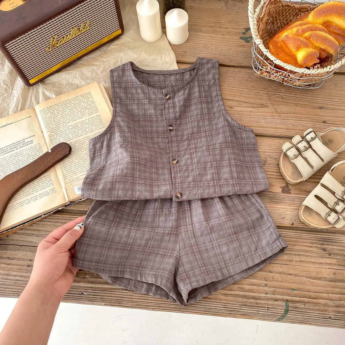 Linen Kids Vest and Shorts Summer Clothing Set