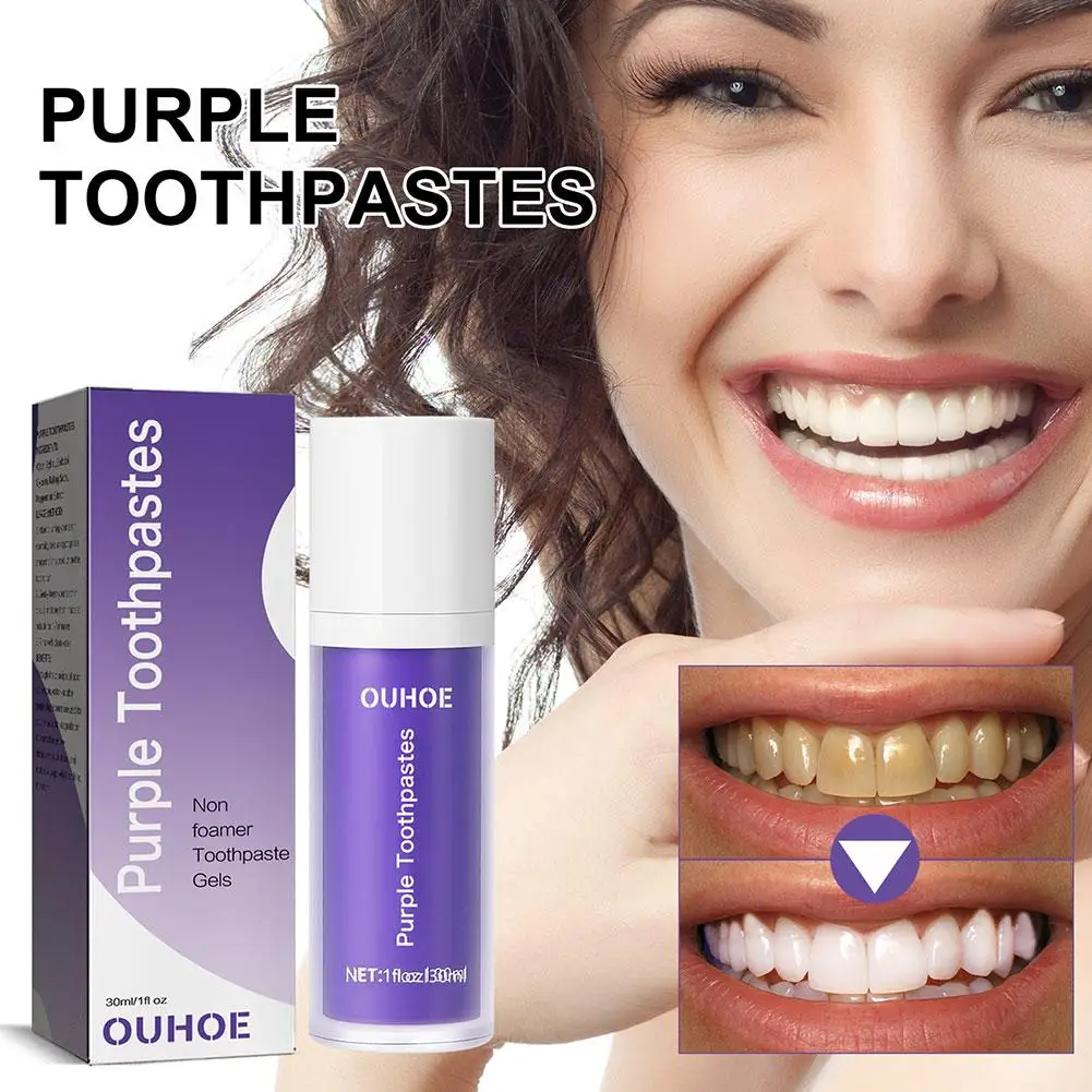 

30ml Whitening Toothpaste Purple Mousse Teeth Cleaning Remove Bleaching Breath Beauty Fresh Yellow Dental Stain Toothpaste P1G6