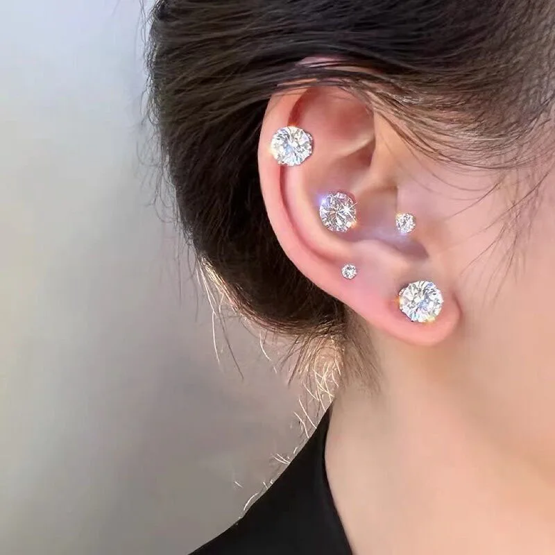 Boucles D'Oreilles Magnétiques – Lot De 4 Paires Sans Piercing – Diamètres 4/5/6/8 Mm En Argent – Pour Homme Et Femme