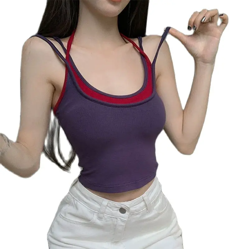 

European Hot Girls Singlet Cotton Elastic Crop Tops for Fashion Girls