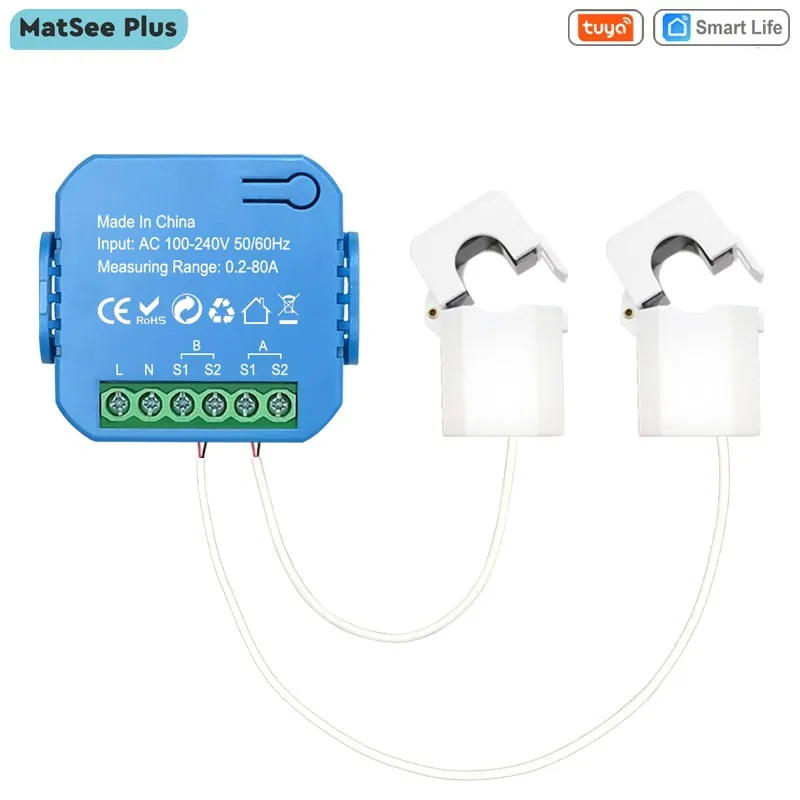 iFutniew Tuya Smart ZigBee Misuratore di Energia 80A con Morsetto App Monitor KWh Tensione Corrente Consumo di Energia 110V 240V