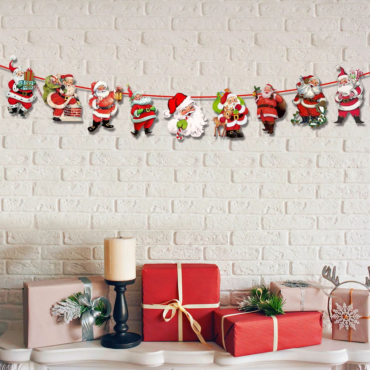 Merry Christmas Paper Hanging Banner Set Santa Elk Pattern Bunting Christmas Festival Scene Layout Home Party Decoration Supplie