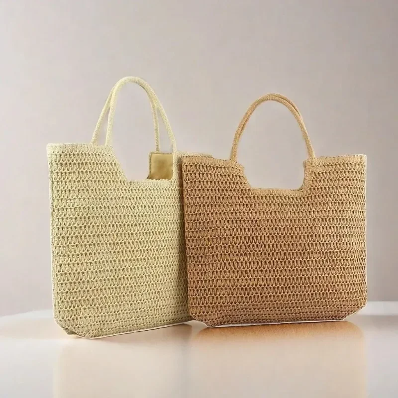 Straw Woven Tote Bag Large Capacity Shoulder Bag Versatile Knit Handbag Storage Bags For Women Stylish Vacation Beach Shopping