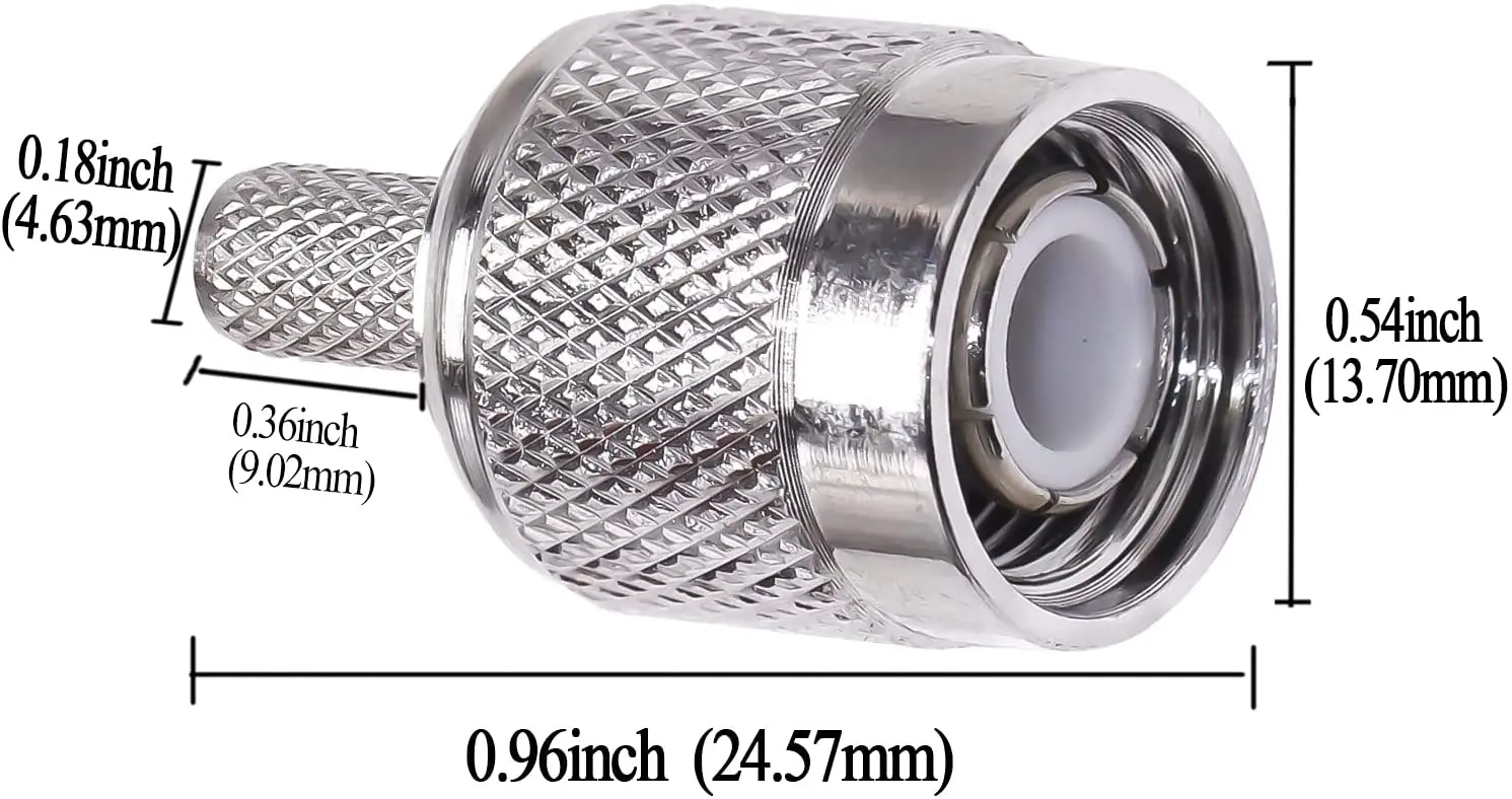 TNC Male Connector TNC Male Plug Crimp Connector for RG58 RG142 RG400 LMR195 Coaxial Cable Solder 10pcs/lot