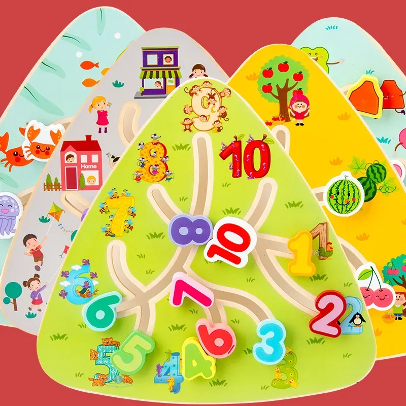 Board Game Toddlers Toy Walking Maze Wooden Chess Board Wooden Fruit Maze Movable Maze Wood Board Taste Game 4