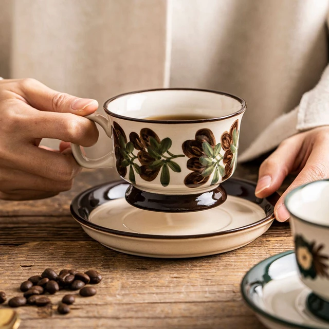 Handmade Floral Espresso Cup & Saucer Set - Ceramic Flower Coffee