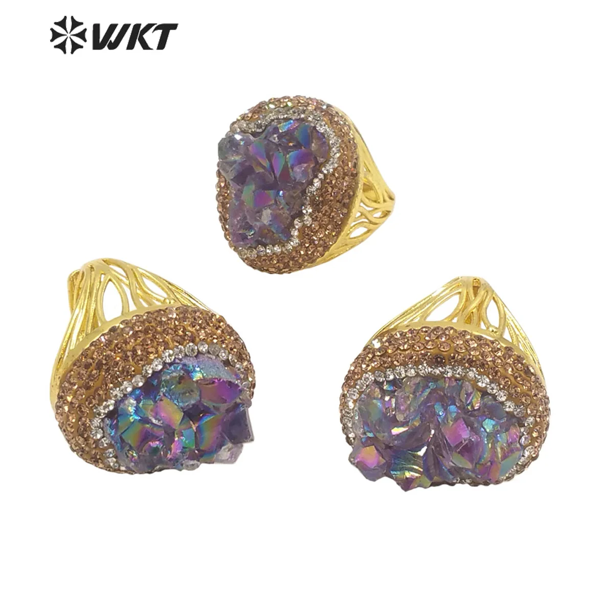 

WT-R433 WKT 2022 горячая Распродажа Aura Amethyst & стразы роскошное кольцо вечерние Gold-Plate, классические кольца, специальные аксессуары