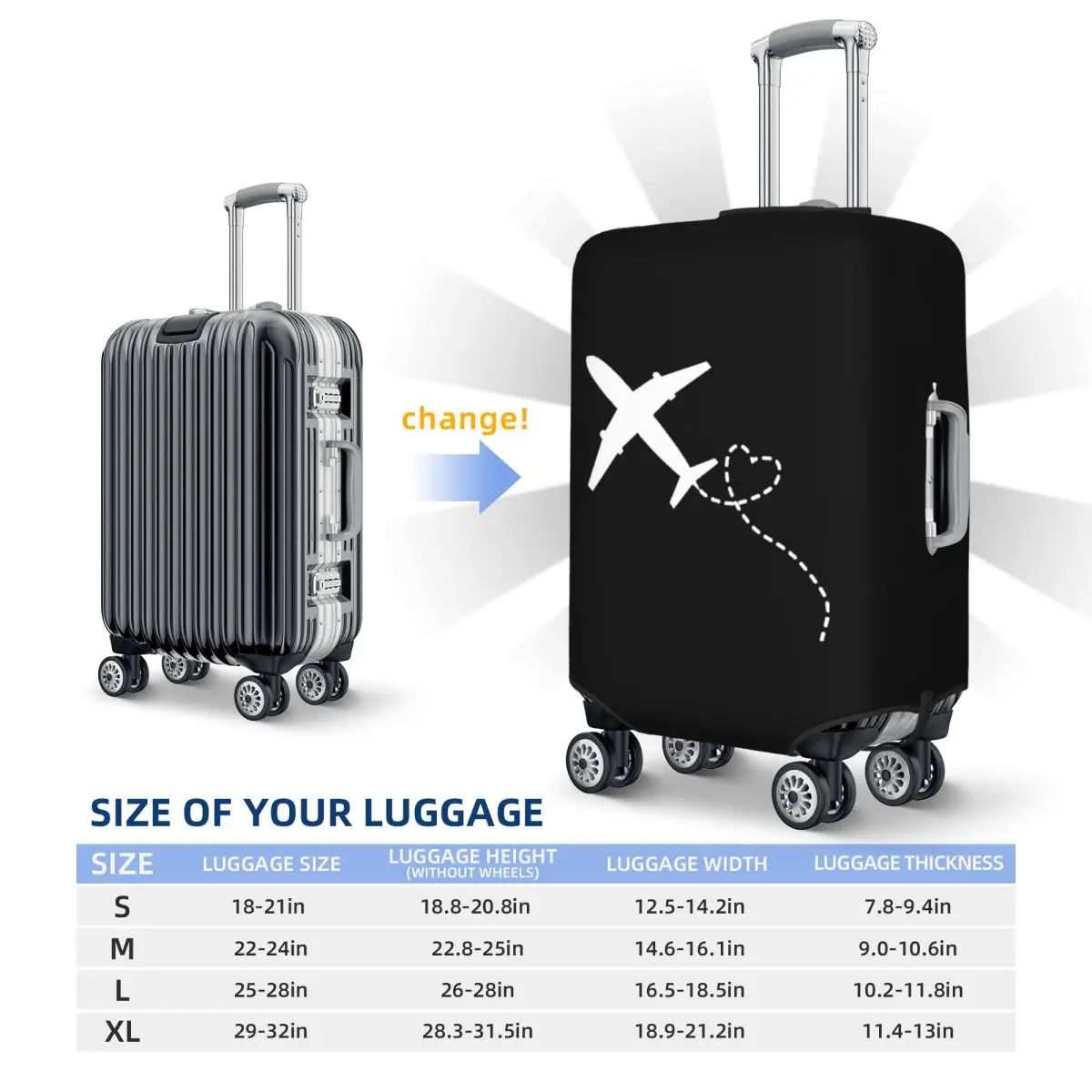 Custom Airplane Heart Flight Plane Gift Luggage Cover Elastic Travel Suitcase Protective Covers Fits 18-32 Inch 6