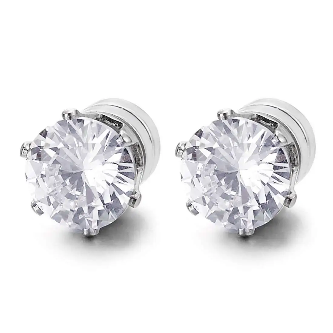 1 Pair Mens Womens Magnetic 8mm Color Cubic Zirconia Stud Earrings Steel Non-Piercing Clip On Fake Ear Piercing Jewelry