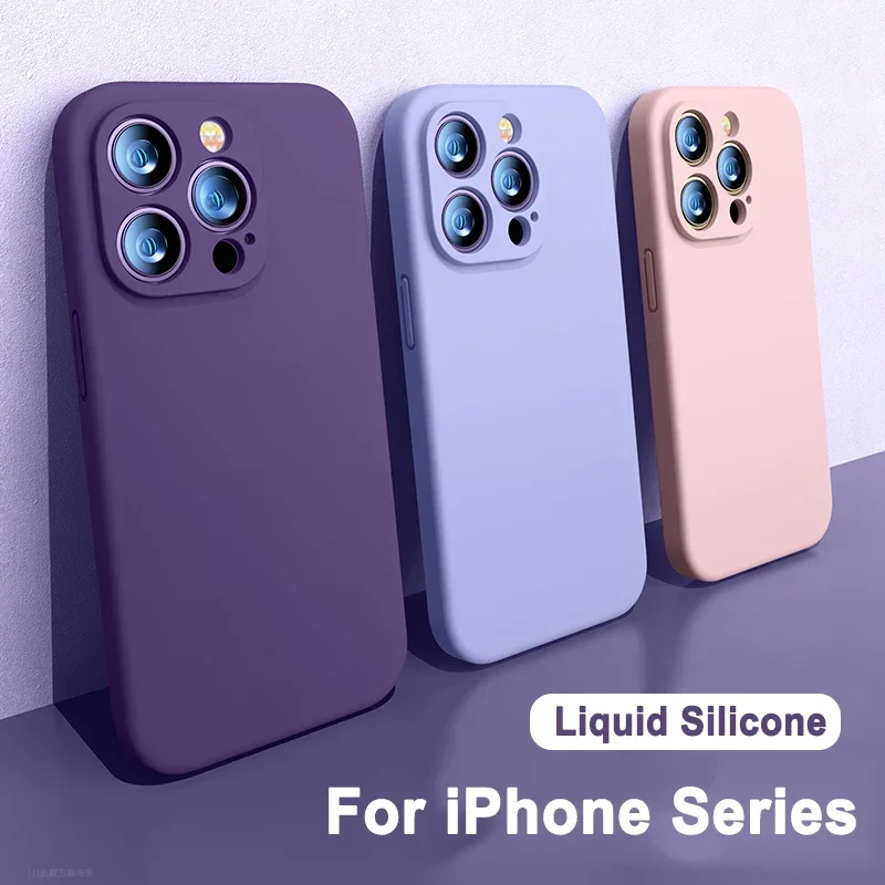 

Original Square Liquid Silicone Case For iPhone 11 12 13 Pro Max Mini X XS XR 7 8 Plus SE 2 2020 Full Lens Protection Cover