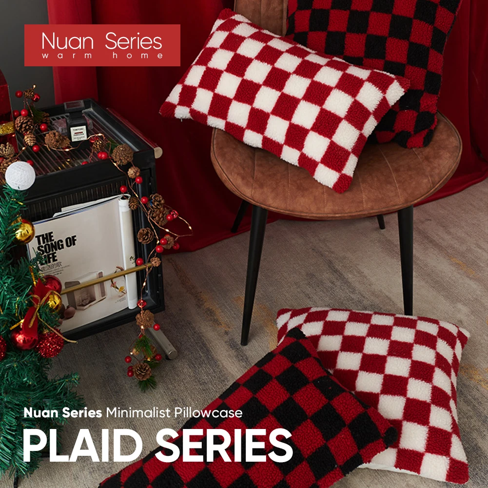 

1 шт. 45x4 5/30x50 наволочка для подушки в клетку, красная овечья кожа, диван для гостиной, наволочка для домашнего декора, серия Nuan