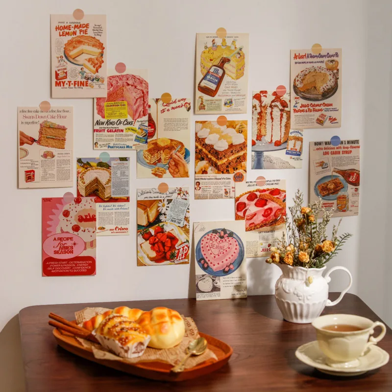 Ins Vintage Bread Old Newspapers Postcards Cute Photo Props Room Background Wall Diy Decorative Card 30 Sheets Free Sticker korean ins picnics bear cute postcard 9 sheets double sided kawaii decorative card diy room wall sticker cartoon greeting card