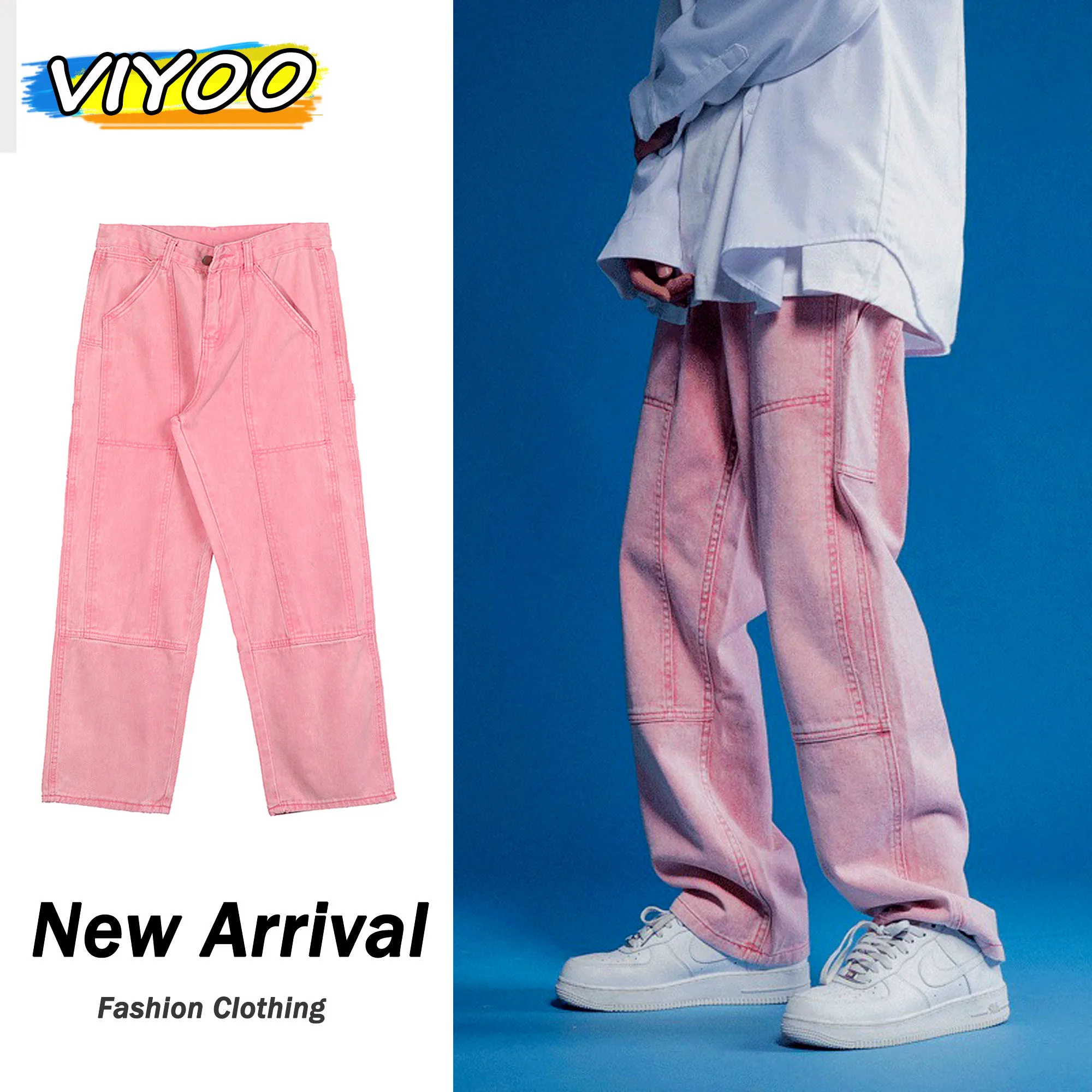 

Men's Y2K Oversized Clothes 5XL Vintage Pink Jeans Baggy Harajuku Casual Cargo Denim Wide Leg Pants Cotton Korean Men's Trousers