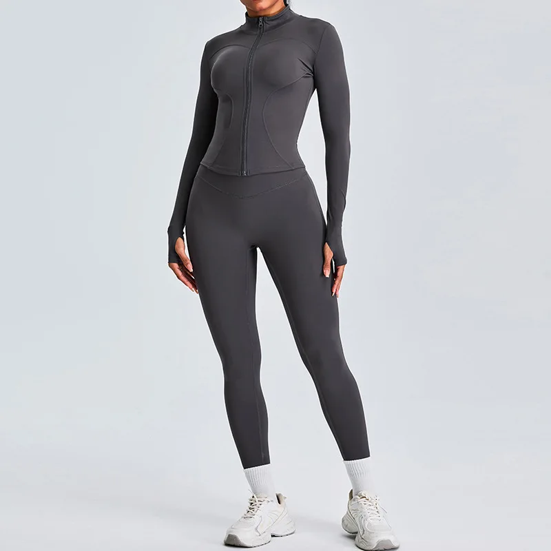 2PCS Yoga Set Women Workout Clothes Long Sleeve Jacket Gym Crop Top High Waist Leggings Fitness Sports Wear Sport Suit Gymwear yoga set sports set gym workout set sportswear set fitness set
