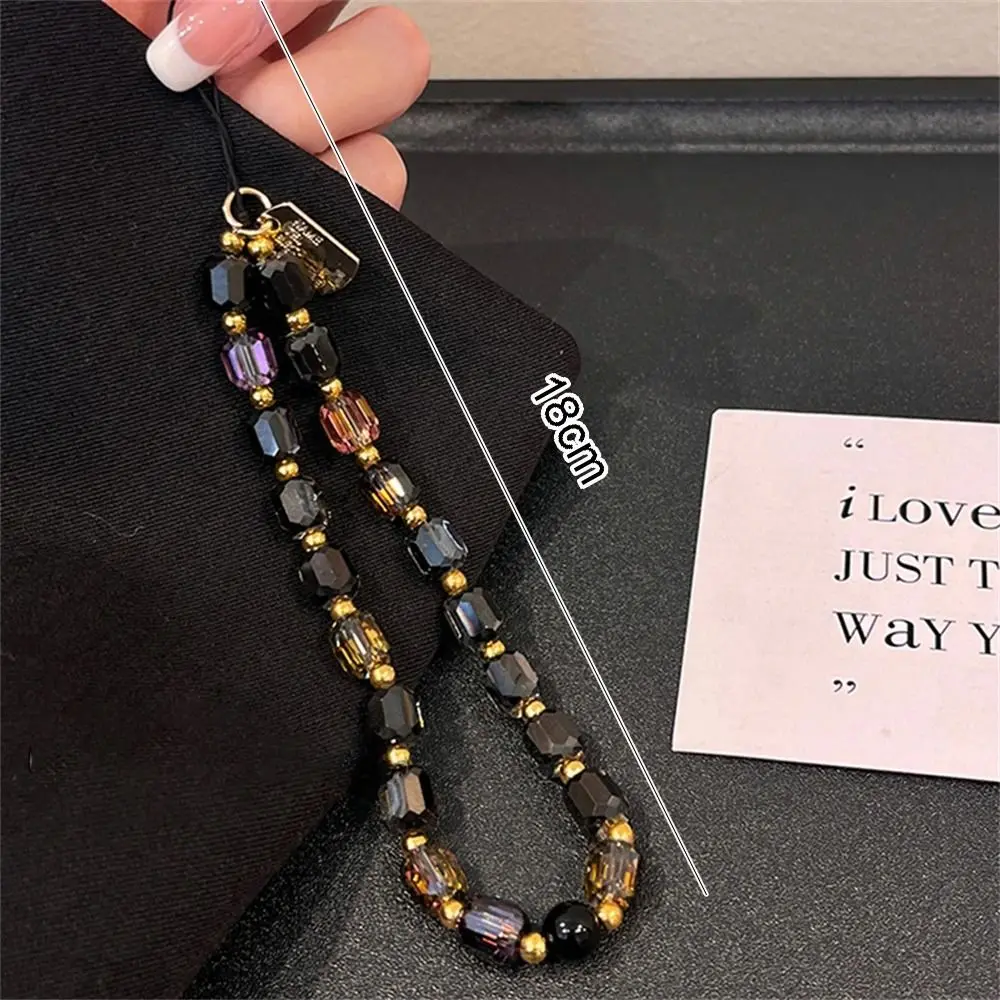 Cute Black Gold Crystal Beaded Phone Chain Women Fashion Luxury Phone Lanyard Kawaii Anti-Lost Phone Strap Gifts