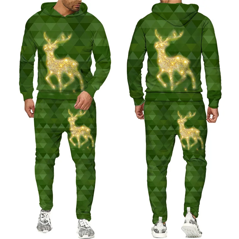 

New 3D Printing Couple Outfits Christmas Party Fashion Men Women Tracksuits Crewneck Hoodies+pants Plus Size S-7XLHarajuku