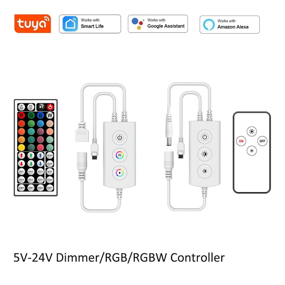 

WiFi Smart Led Controller DC5V 12V 24V Dimmer RGBW RGBWW RGB Strip Controller IR Remote TUYA Smart Life APP fr Alexa Google Home