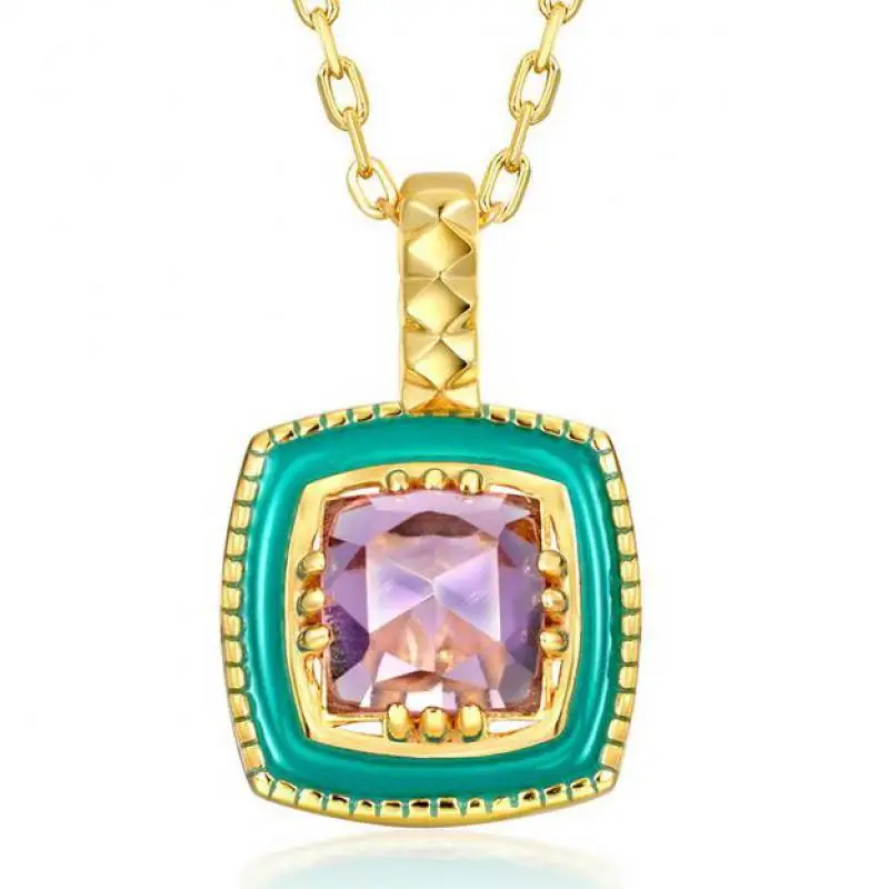 

Natural Amethyst Necklace S925 Sterling Silver 10k Gold Plated Purple Crystal Square Drop Oil Gemstone Pendant Necklaces Women