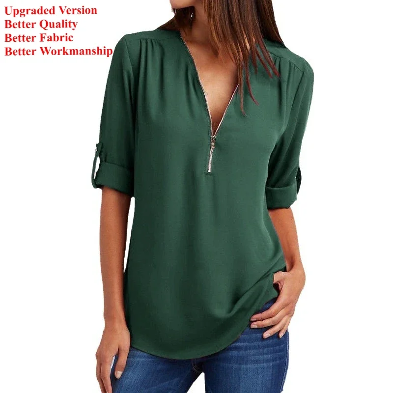Women Floral Blouse Plus Size Deep V Neck Women Blouse Chiffon Cool Loose Shirt Fashion Casual Ladies Tops Sexy Zipper Pullover women floral blouse