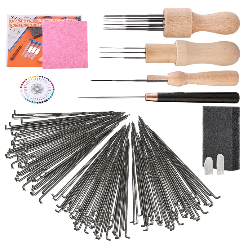 Needle Felting Kit, Wool Felting Kit-KRABALL Wool Felting Needles Kit, Wood Handle, Felting Needles, for Handmade Doll Making