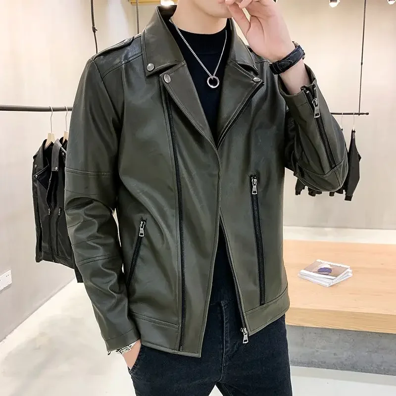 thumbnail image 1 of Chaqueta de traje de cuero de un solo pecho para hombre, abrigo corto recortado, blazer para hombre, ropa de primavera de moda, ropa sencilla, novedad en 2024, 1 of 4