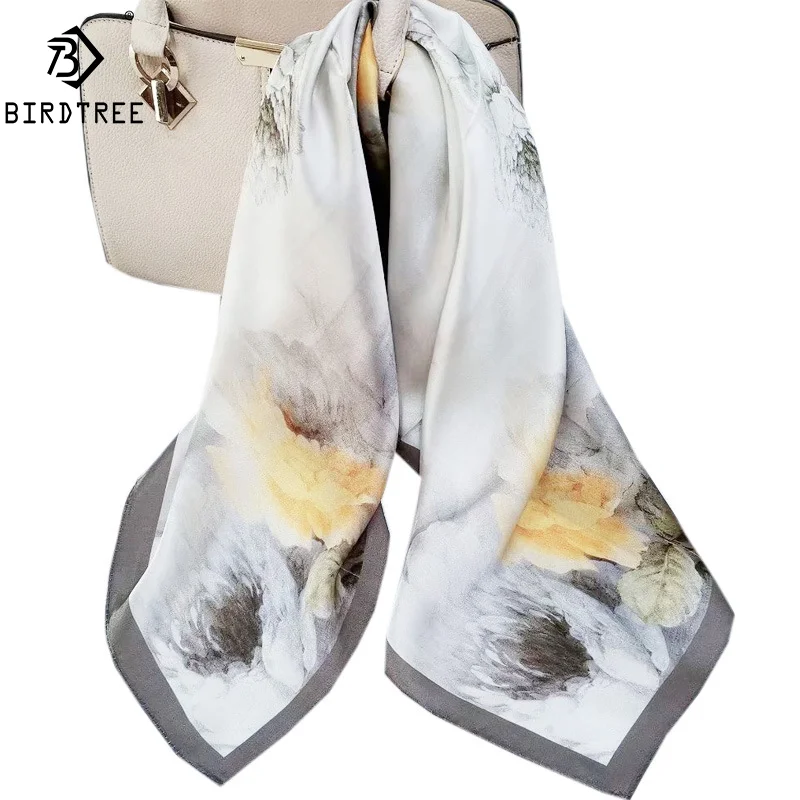 

BirdTree 100%Real Silk Scarf for Women, Flower Print Kerchief, Mom's Gift Fashion Elegant OL Scarves, 2024 Spring New A41988QM