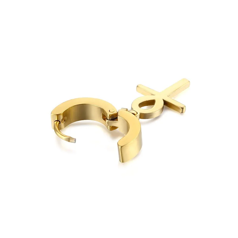 1 paar Nette Stern Feder Spike Männliche Womem Edelstahl Piercing Kreuze Hoop Ohrringe Ungewöhnliche Punk Schmuck Geschenk Trendy moderne – Detail 5