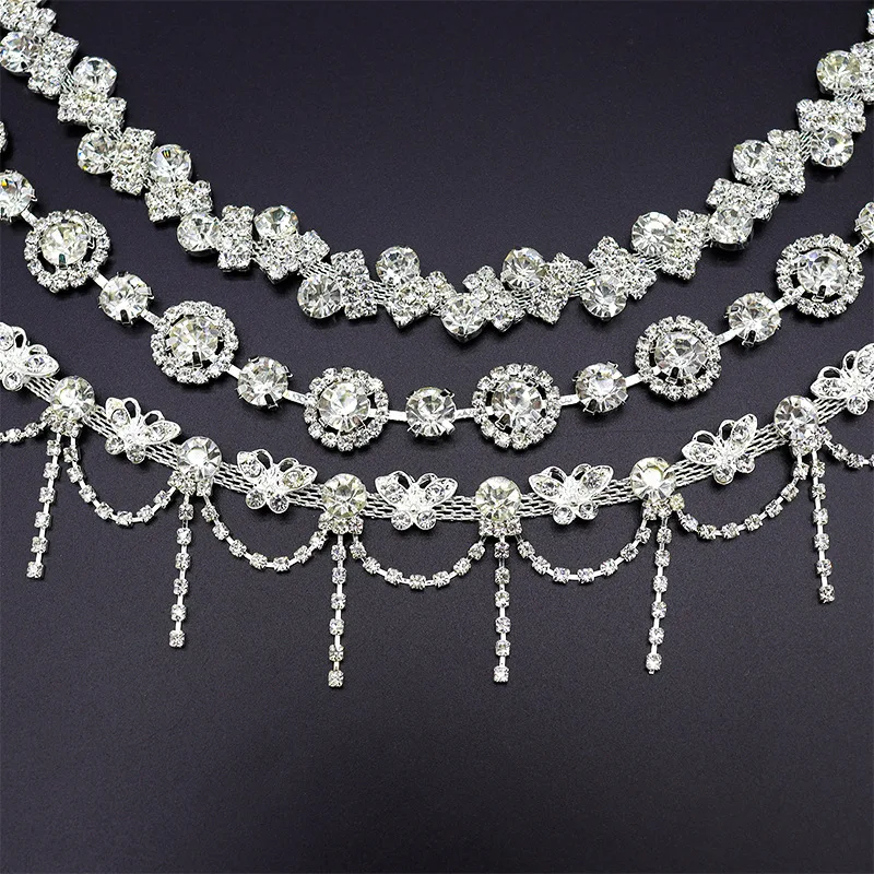 

1 Yard Crystal Round Glass Rhinestone Flower Chain Metal Claw Diamond Trim Ribbon Sewing Wedding Shoes Clothing Accessories