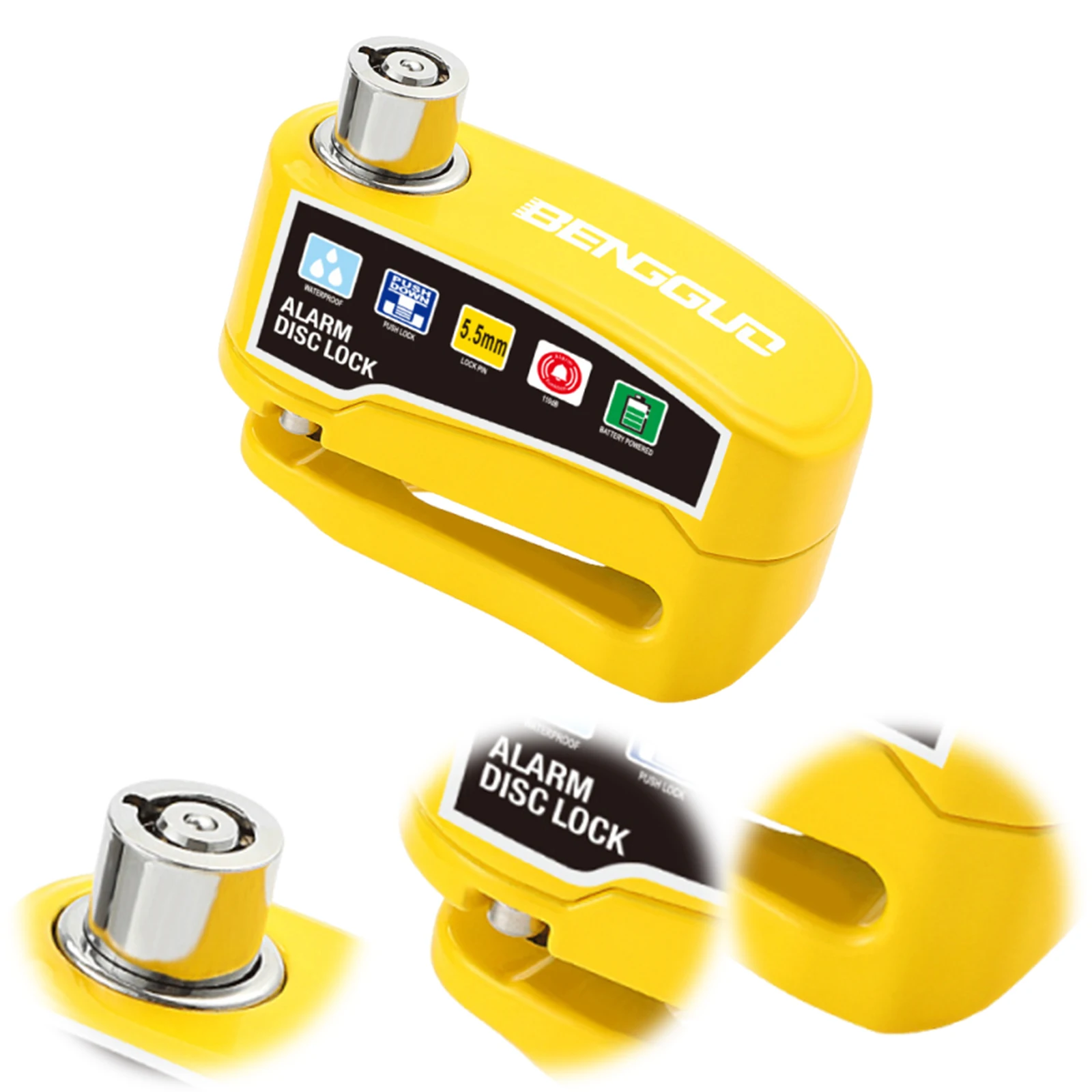 Motorcycle Disc Block Alarm Lock with 2 Key Electric Bike Locks Rust Proof Anti-Theft Motor Padlock for Scooter Bicycle