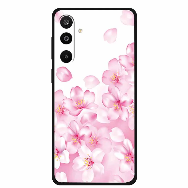 Floral Printed Silicone Phone Case - Black TPU Cover
