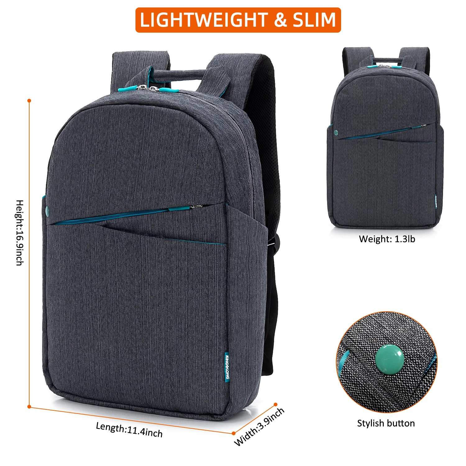 KINGSLONG Fashion Men Waterproof Backpack Large Capacity 16.9 inch Simple Travel Female Student Business Computer Bags