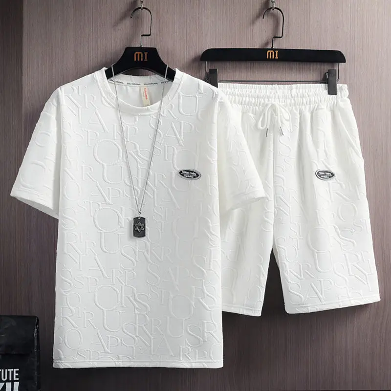 

Summer Ice Silk Men's 2024 New Patchwork O-Neck Solid Color Comfortable Style Versatile Sports Short Sleeve Shorts Casual Suit