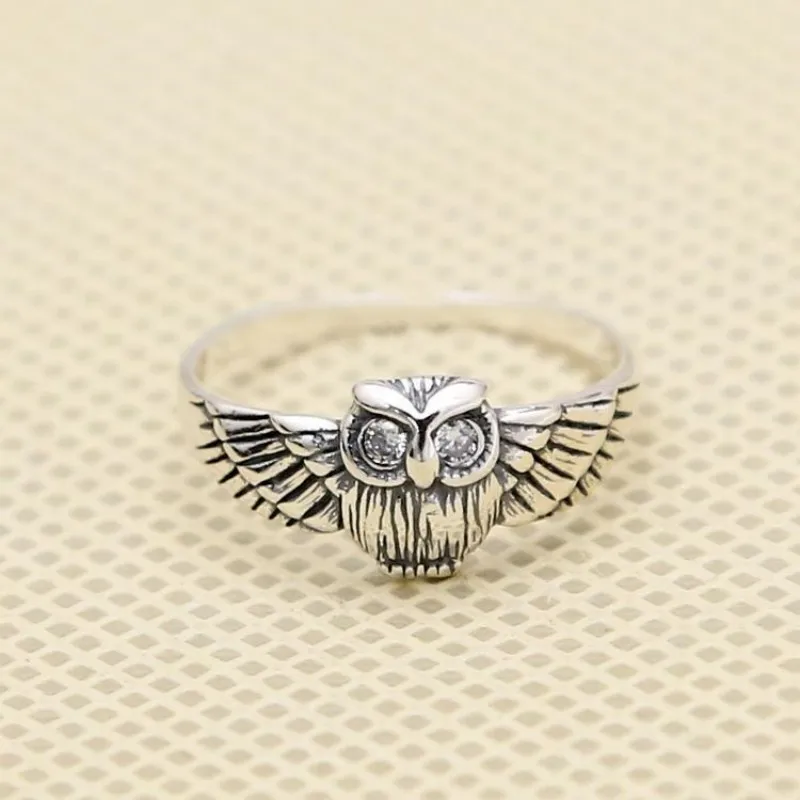 Buyee 925 Sterling Silver Sweet Ring Finger Cute Owl Open Ring for Women Fashion Animal Fine Jewelry Circle