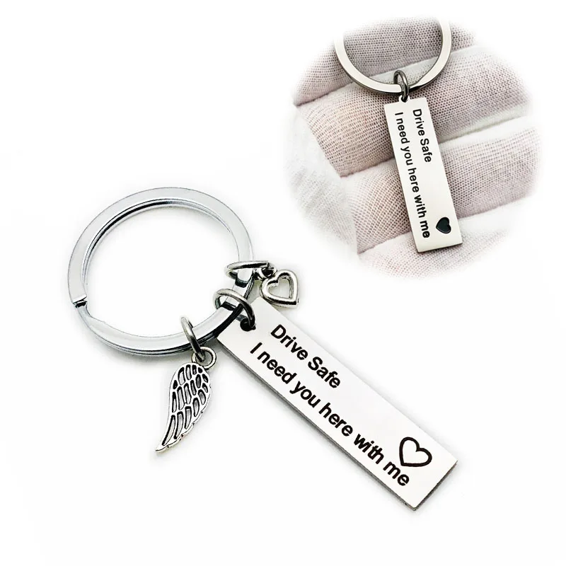 Hot Car Silver Stainless Steel Key Chains Drive Safe I Need You Here with Me Fashion Trendy Rings for Couples Jewelry Gift | Украшения и