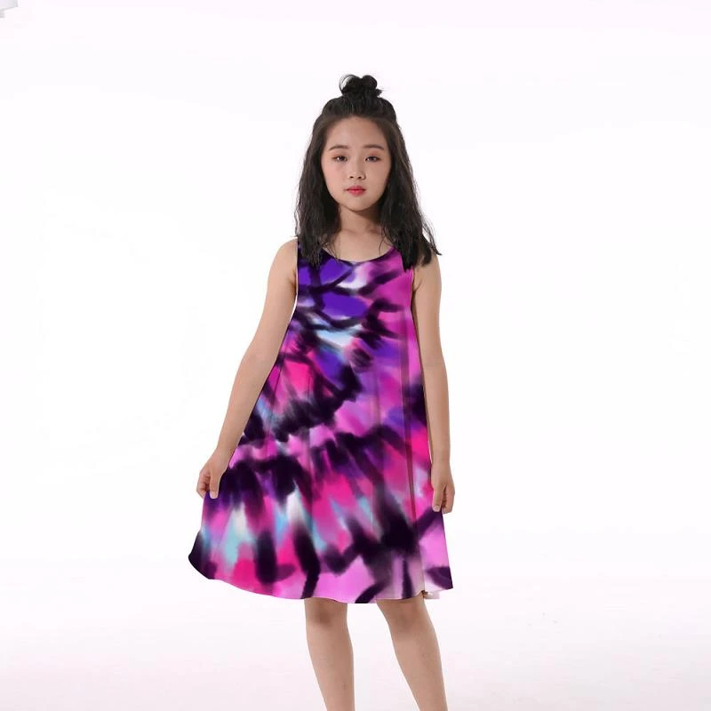 2022 Summer Girls 3D Flower Print Dresses Kids Girl Party Sleeveless Princess Dress Tank 3D Print Pretty Tie Dye Dress for Girl dresses bloomingdales