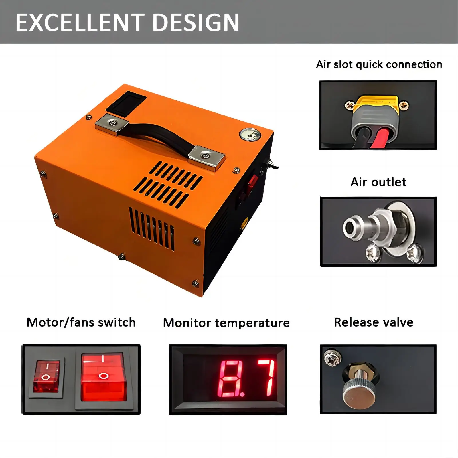 NUOGE PCP 공기 압축기 펌프, 전원 오일 및 무수 고압, 다이빙 보틀에 적용, 4500Psi, 30Mbar, 12V, 110V, 220V