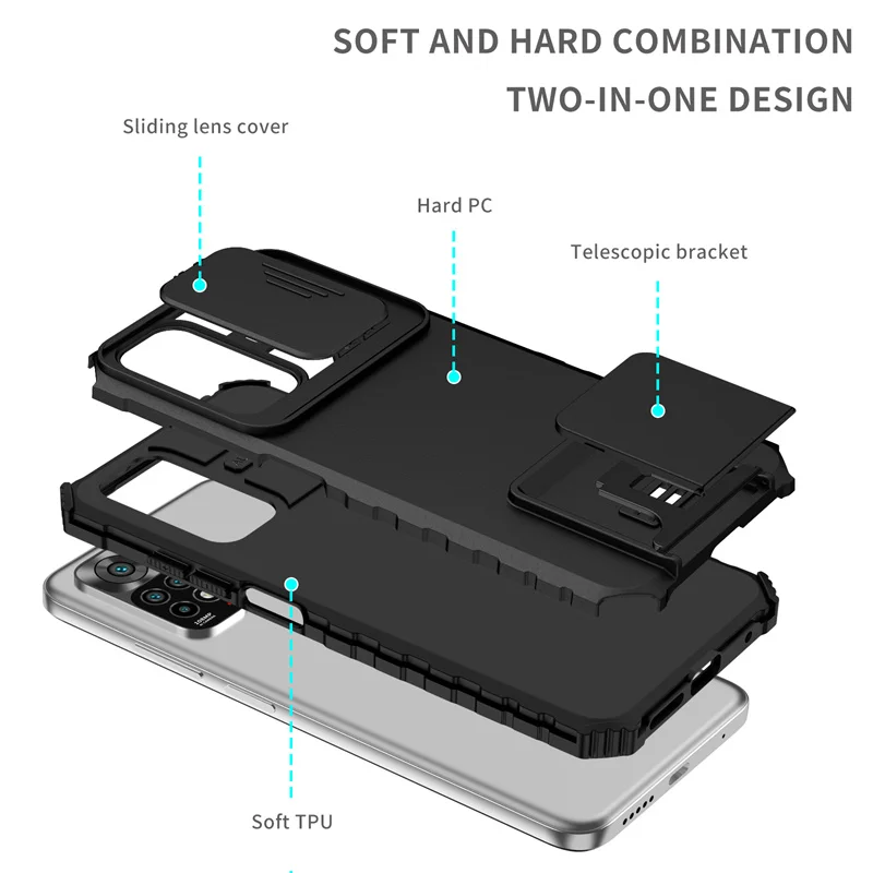 Heavy-Duty Shockproof Stand Holder Case with Camera Protection for Xiaomi Redmi Note Series