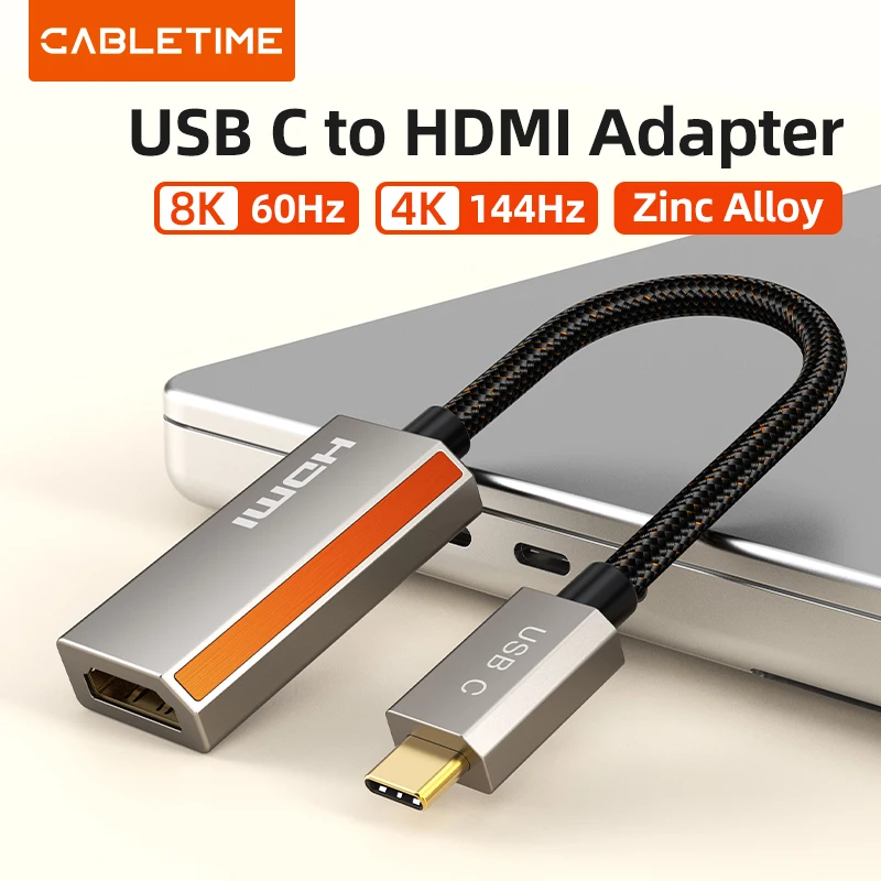 CABLETIME 8K USB C to HDMI Adapter 4K 144Hz HDR 10 Zinc Alloy for - Main Image