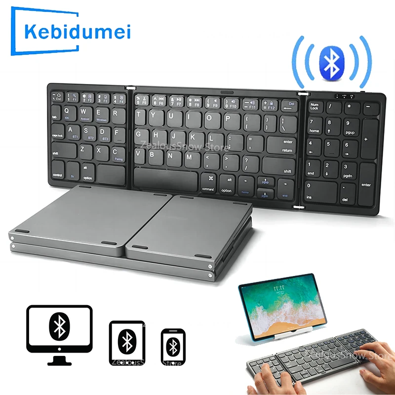 접이식 무선 키보드 Windows 용 미니 블루투스 키보드 안드로이드 IOS 여행용 컴퓨터 다기능 버튼 숫자 키패드