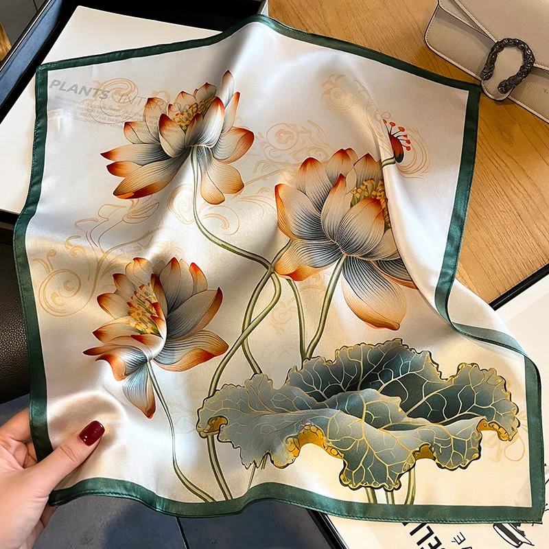 

New 100% Natural Real Silk Satin Women Scarf Flower Foulard Femme Square Scarfs Bandana Shawl Gift For Lady Hijab Scarves шарф