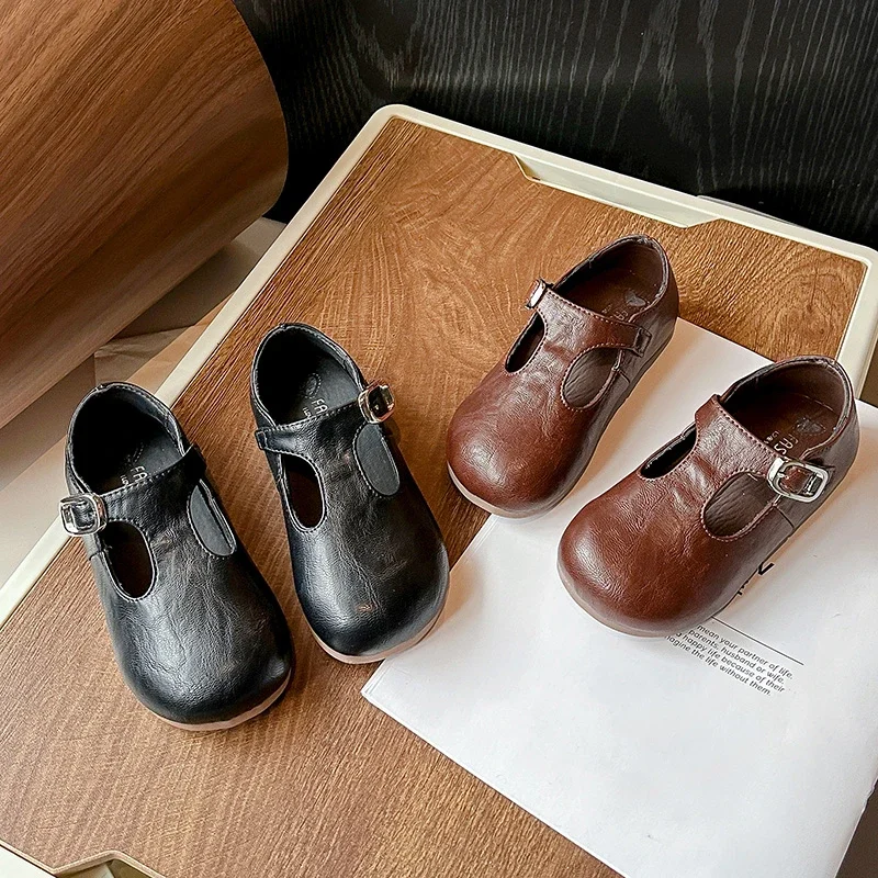 Leather Shoes Girls Shoes Girls Flats Children's Flats Spring Autumn T-trap