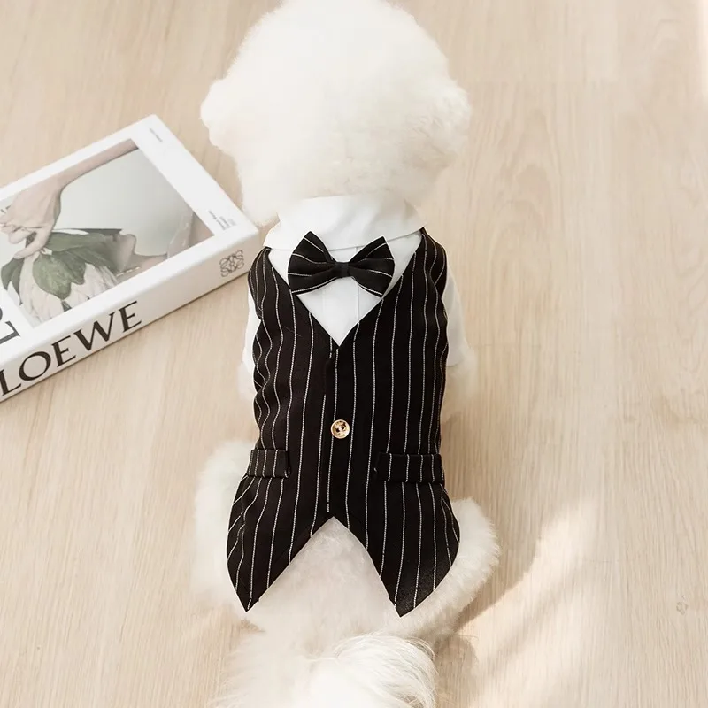 강아지 턱시도 강아지 원피스 테디 패션 셔츠, 강아지 두 다리 가디건, 요크셔 활 타이 조끼, 세트 여름 신상