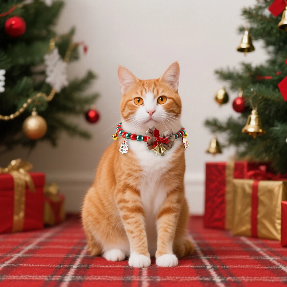 Christmas Lucky Charm Vibrant Color Cat Jewelry Costume Multicolor Cat Bell Collar Kitten Collar Festive Holiday Pet Accessory