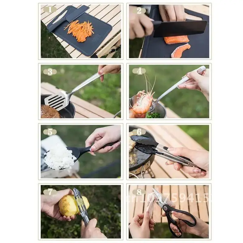 Outdoor Cooking Equipment Camping Cookware Kit with Camping Bag Storage Travel Organizer Set Kitchen Utensil Set Utensil Tool