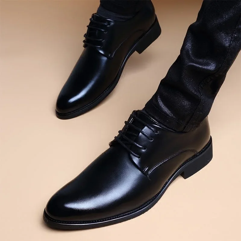 Men Wedding Leather Business Men's Dress Pointed Casual Youth British Style Inner Heightening Spring Shoes mens brogue shoes