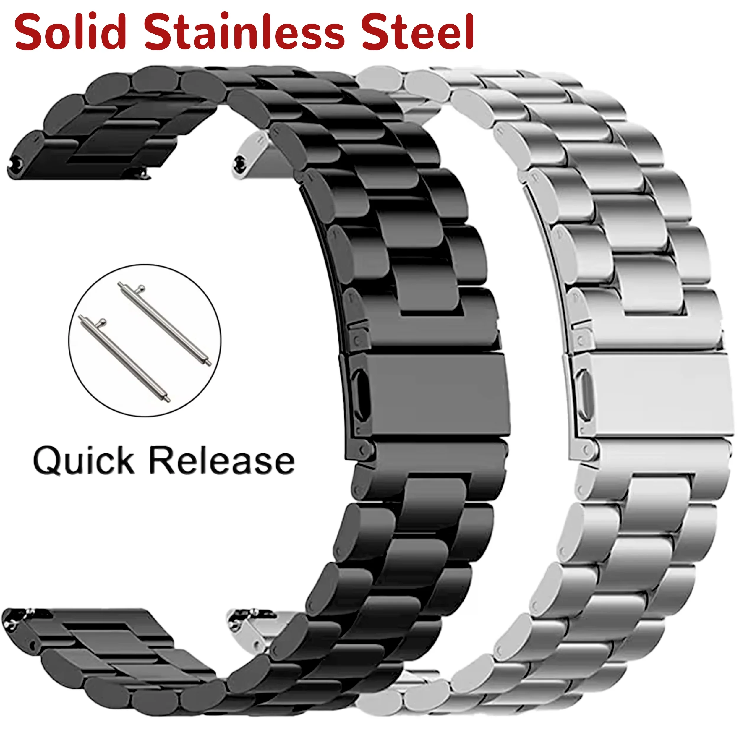 Premium 22mm Stainless Steel and Leather Watch Band Bracelet