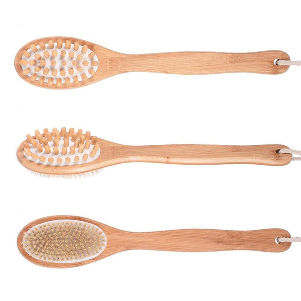 2024 Exfoliating Wooden Body Massage Shower Brush Natural Bristle Bath Brush SPA Woman Man Skin Care Dry Body Brush Long Handle 4