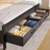 Bed Frame Queen Size with Storage Headboard and 2 Drawers, Upholstered Platform Bed with Charging Station and LED Light, Black 6